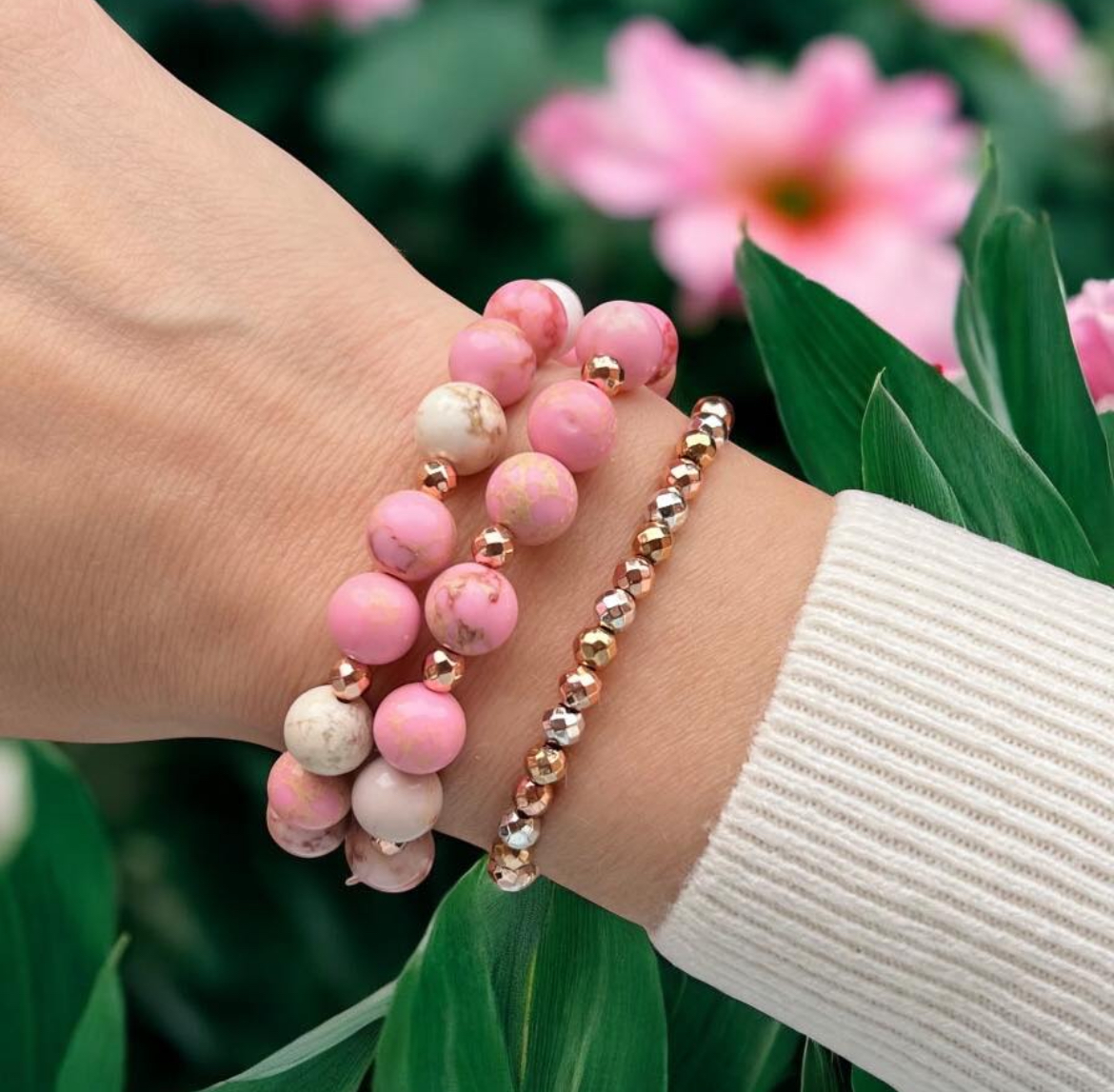 Hematit rose gold, fasetovaný, 3 mm, syntetický nemagnetický, šňůra 38 cm