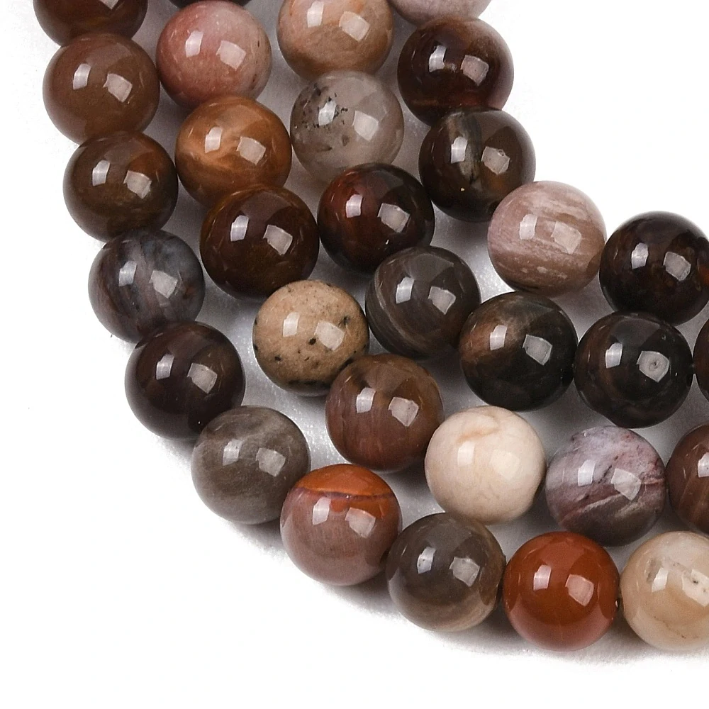 Zkamenělé dřevo, 6-7 mm, šňůra 38 cm (cca 58 korálků)