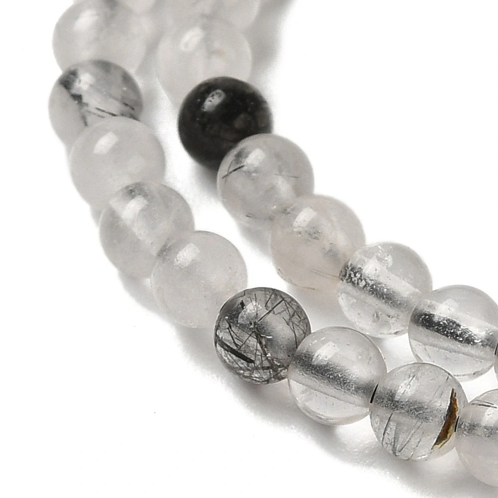 Křišťál s turmalínem, 3 mm, šňůra 38 cm (cca 120 korálků)