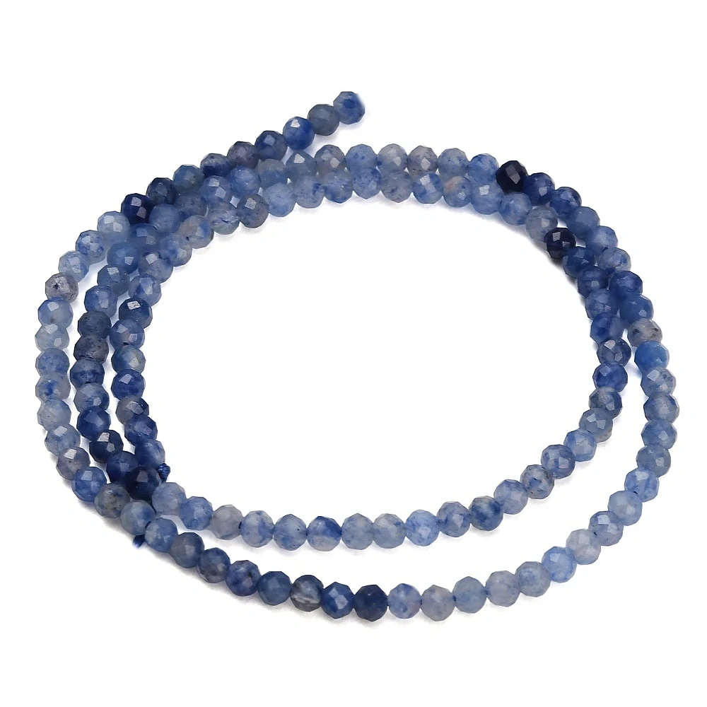 Avanturín modrý fasetovaný, 3-3,5 mm, šňůra 38 cm (cca 128 korálků)