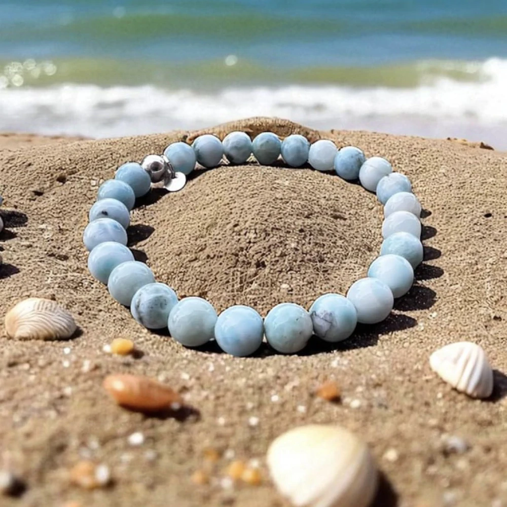 Larimar, 7 mm, půlšňůra 19 cm (cca 29 korálků)