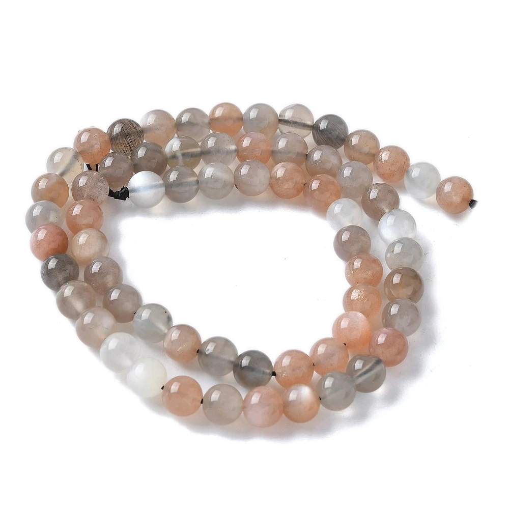 Měsíční kámen mix barev, kvalita AAA, 6-7 mm, půlšňůra 19 cm (cca 32 korálků)