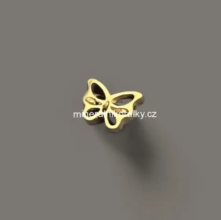Ocelový korálek Motýl, zlatý, 8 mm