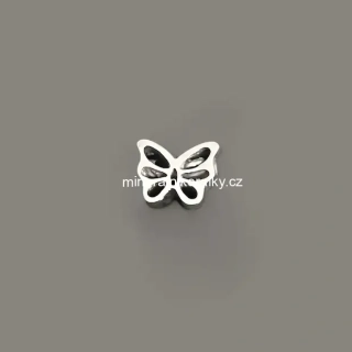 Ocelový korálek Motýl, stříbrný, 8 mm