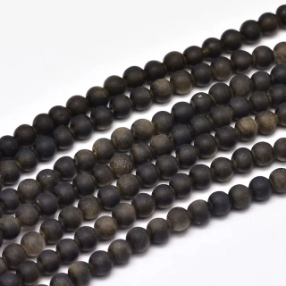 Obsidián zlatý matný, 4 mm, šňůra 38 cm (cca 95 korálků)