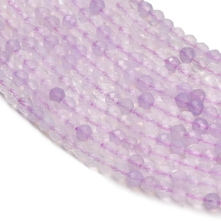 Ametyst levandulový, 3-3,5 mm, šňůra 38 cm (cca 130 korálků)