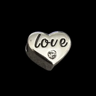 Ocelové srdce se zirkonem a nápisem Love, stříbrný, 15 x 14 x 8 mm