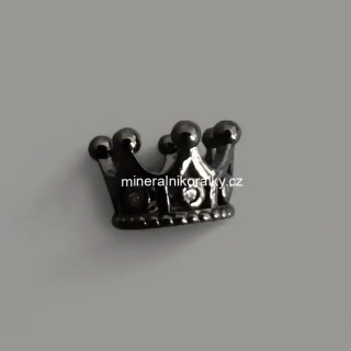 Mosazný oddělovací korálek Koruna se zirkony, černý, 10 x 7 mm