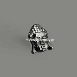 Mosazný korálek Buddha s kubickými zirkony, černý, 15 x 12 x 6 mm