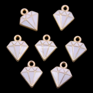Přívěsek Diamant ze zinkové slitiny a smaltu, bílo zlatá, 15 x 12 mm