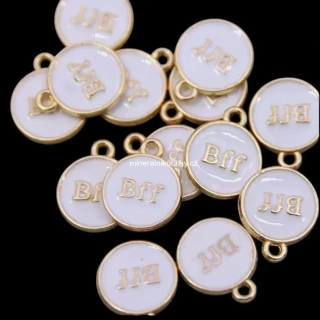 Přívěsek BFF ze zinkové slitiny a smaltu, bílo zlatá, 15 x 12 mm