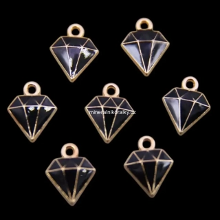 Přívěsek Diamant ze zinkové slitiny a smaltu, černo zlatá, 15 x 12 mm