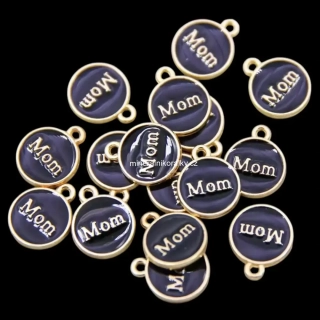 Přívěsek Mom ze zinkové slitiny a smaltu, černo zlatá, 15 x 12 mm