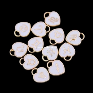 Sada přívěsků Znamení zvěrokruhu ze zinkové slitiny a smaltu, bílo zlatá, 12 x 14 mm