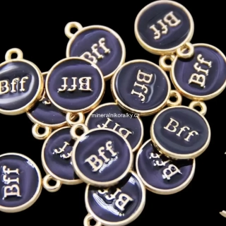 Přívěsek BFF ze zinkové slitiny a smaltu, černo zlatá, 15 x 12 mm