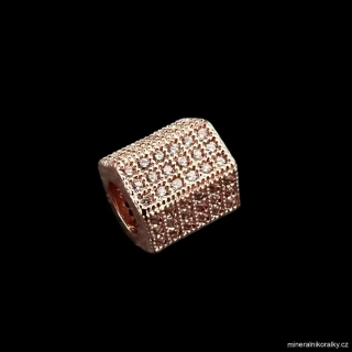 Mosazný korálek s kubickými zirkony, rose gold, 8 x 8 mm