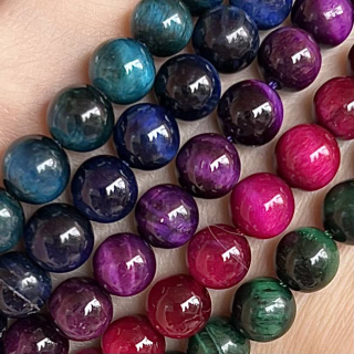 Tygří oko mix barev, 8 mm, půlšňůra 19 cm (cca 23 korálků)