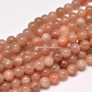 Sluneční kámen 8 mm, šňůra 38 cm (cca 47 korálků)